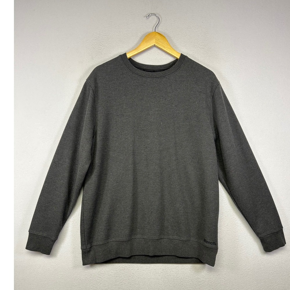 Gorpcore Bench Mens Large Gray Waffle Knit Fleece Lined Crewneck Sweatshirt L